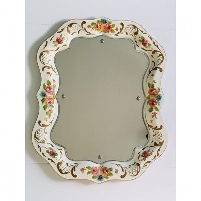 Mid Century Hollywood Regency Hand Painted Tole Tray Floral Motif Mirror   223087825458